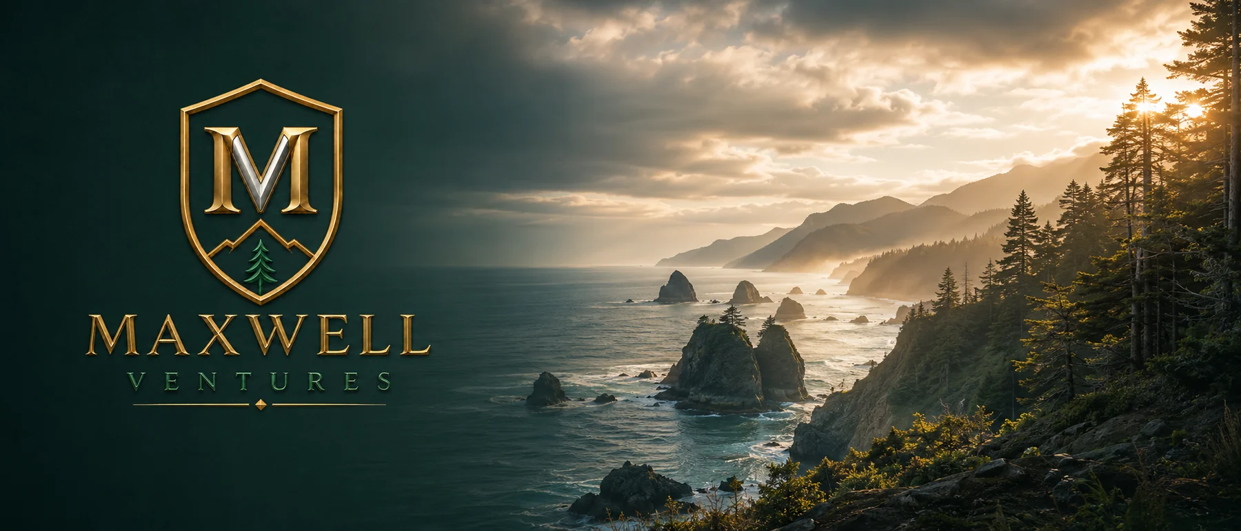 Maxwell Ventures generated stone and gold wordmark banner